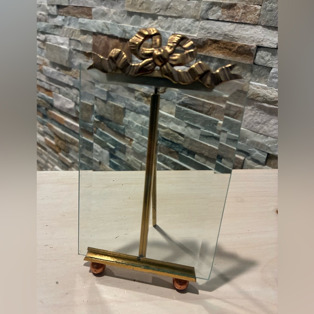 Small Glass Picture Frame with Decorative Gold Bow